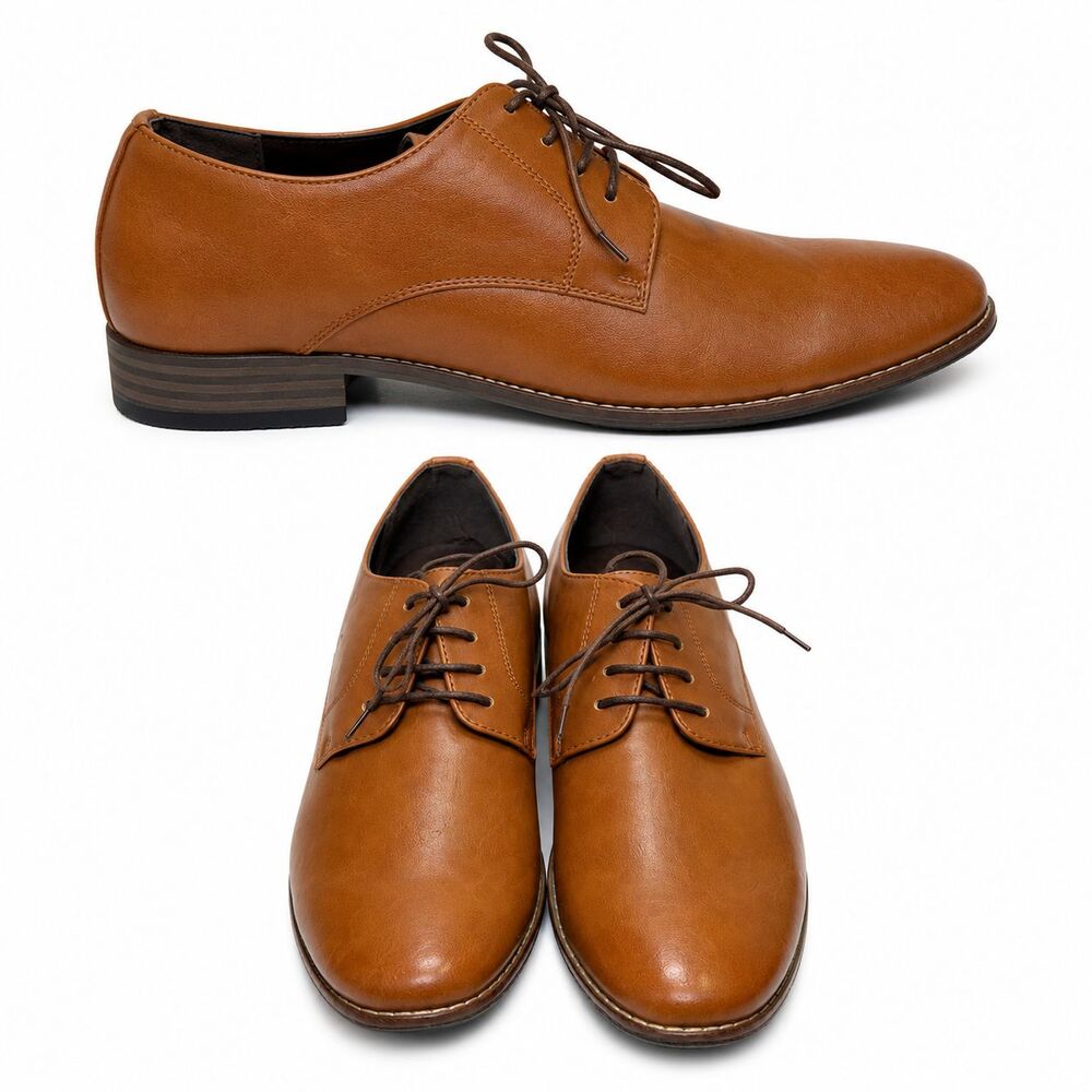 Jousen Dress Shoes Men's Size 9.5 Brown Faux Leather Lace Up Derby Oxford 5A098